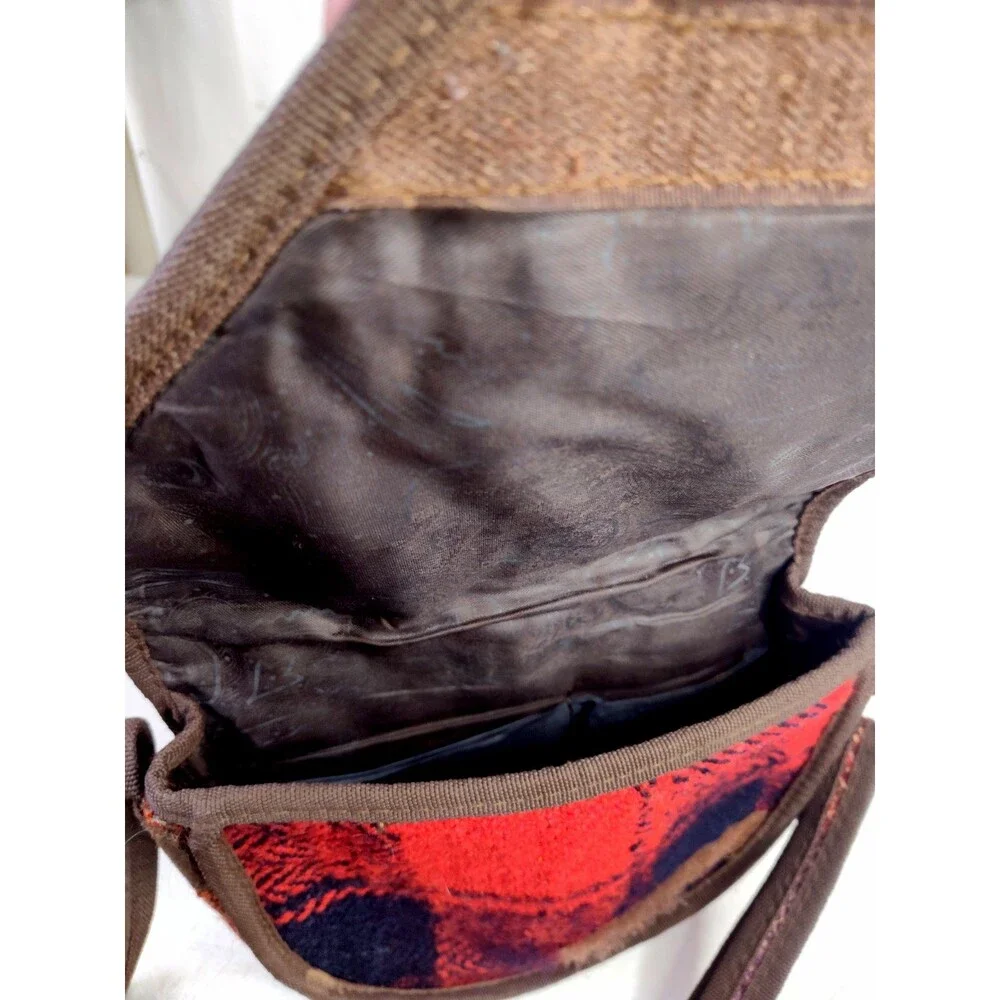 Vintage 80s 90s Southwestern Leather Turkish Kilim Bag Cross Body Boho Purse